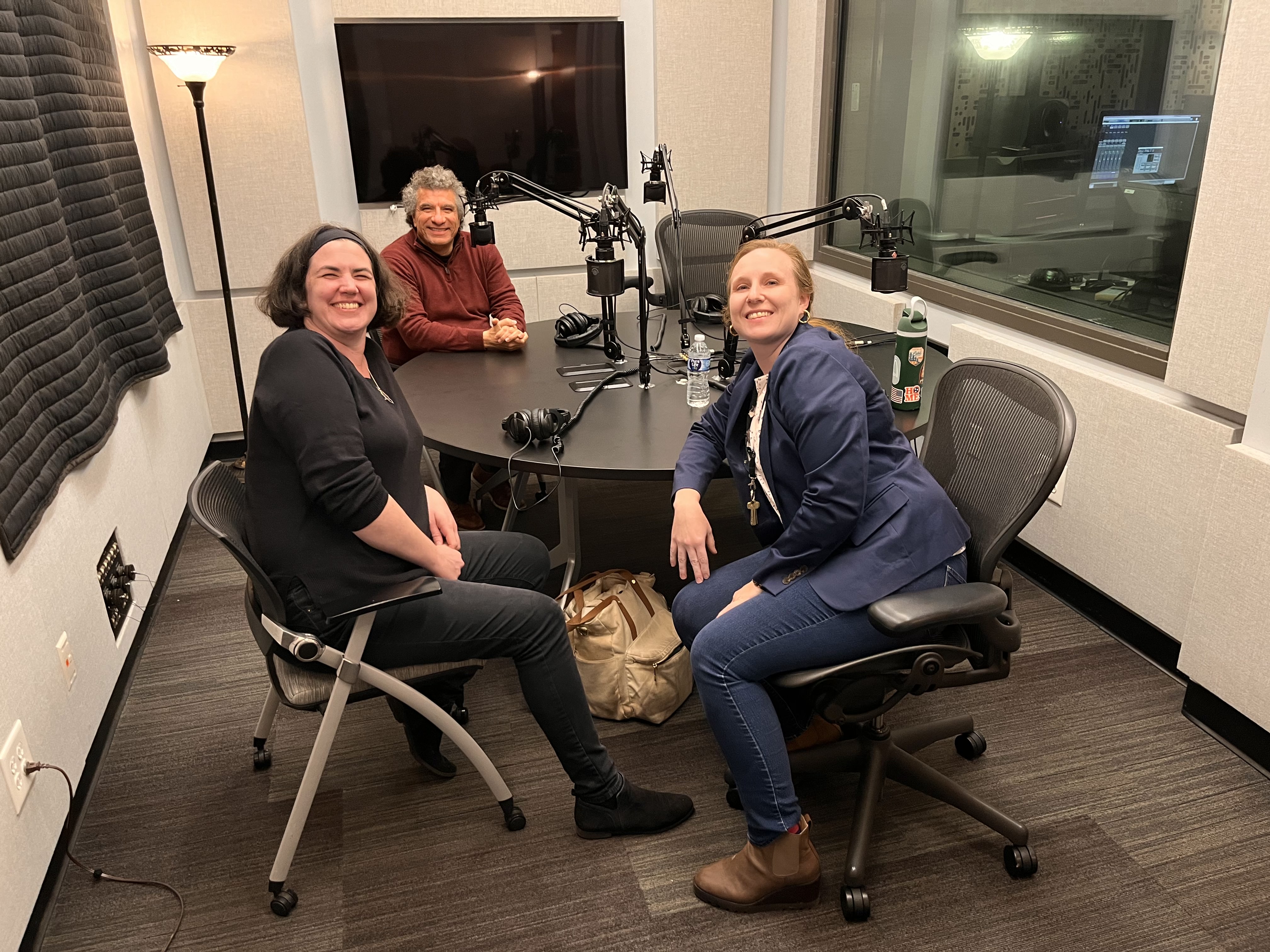 Back in the Day podcast crew Sarah Arntz and Grace Hulme with Music Director of the Symphony, Giancarlo Guerrero