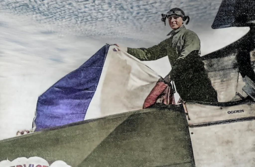 Lieutenant Ogden Waving the Tricolor Flag of France as the Boston Taxied across Le Bourget Aerodrome on Bastille Day