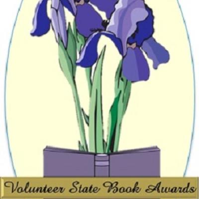 iris flowers with book and text that reads volunteer state book awards